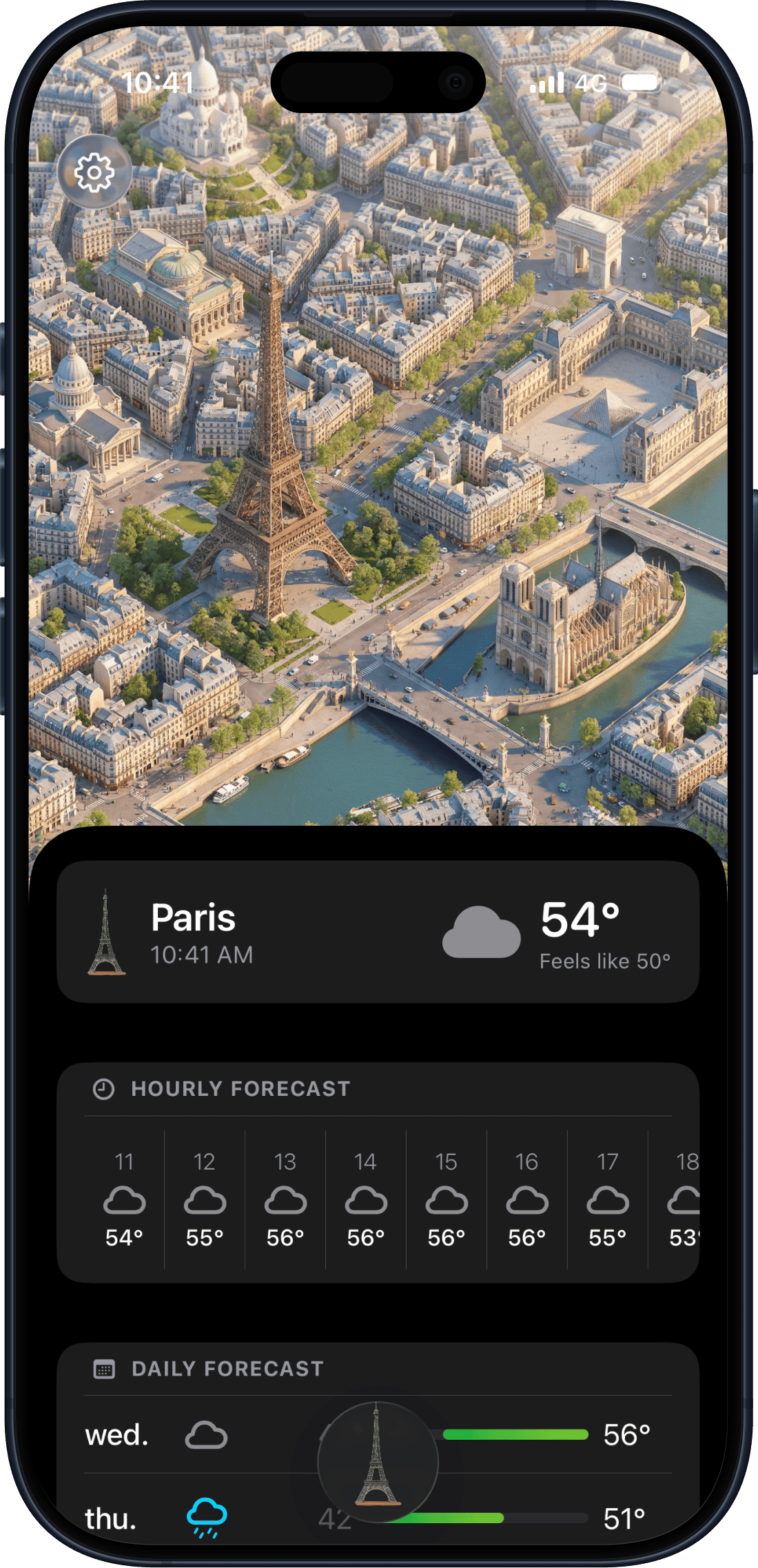 Wiso app showing Paris weather